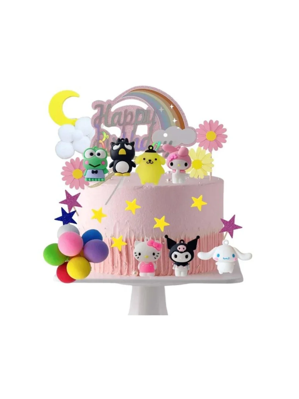 36pcs Kitty Cake Topper Rainbow Balloon Hello kuromi Birthday Party Cake Decorat